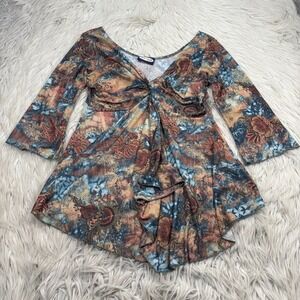 Vintage Y2K Zoey Beth Women's M Floral KNotted Draped Babydoll Top Artsy Fairy